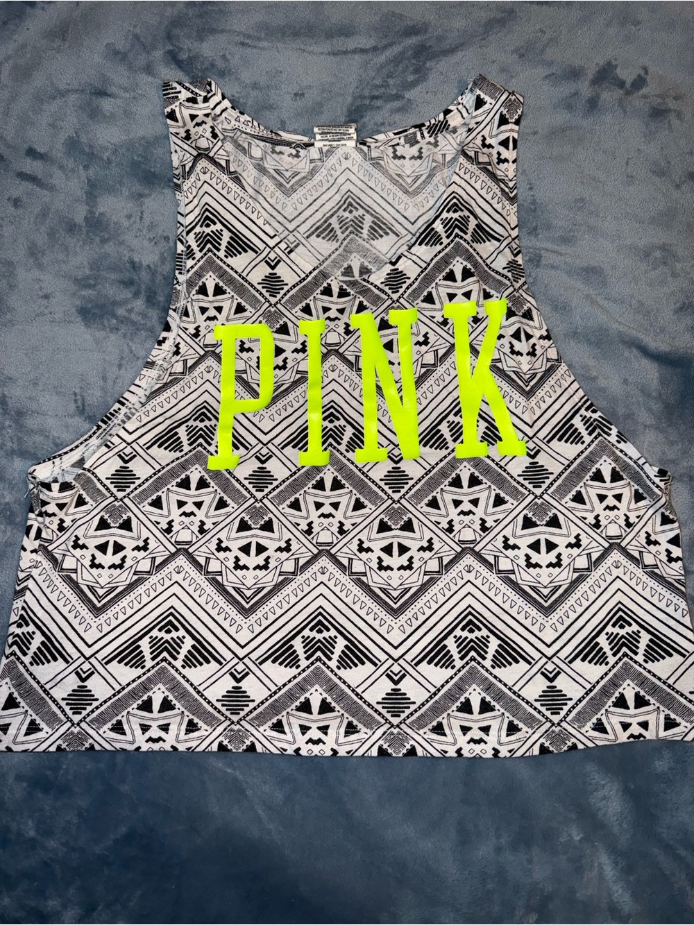 VS PINK~Black & White Aztec Crop Tank with Neon Yellow Logo